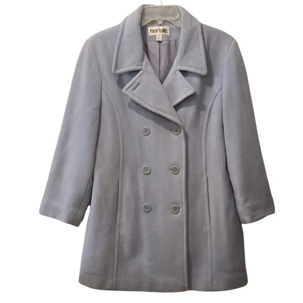 Vintage Marvin Richards Powder Blue Double Breasted Pea Coat Size Large